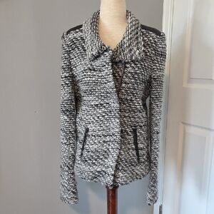 IRO Twead Black and White Jacket. Lambs Wool, Leather Detail On Shoulder